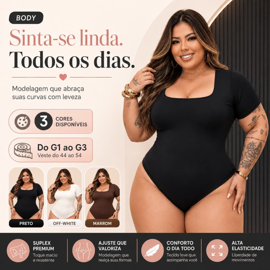 Body Plus Size Manga Curta Suplex Decote Quadrado Modela Sem Apertar Zero Transparência Top G1 G2 G3
