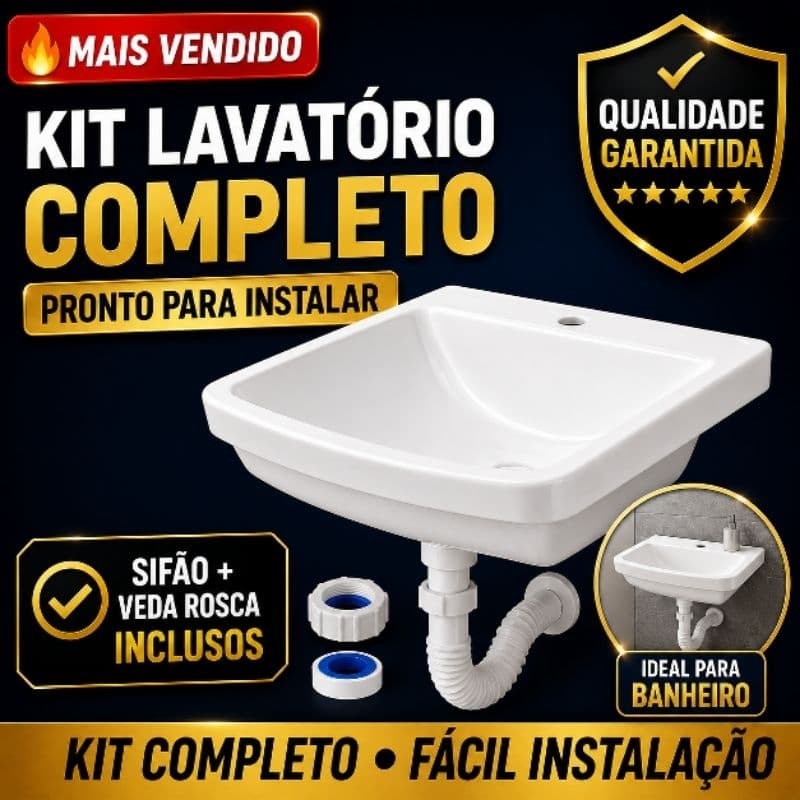Kit Lavatório Completo Pia Banheiro Suspenso Sifão Sanfonado Veda Rosca Fácil Instalação