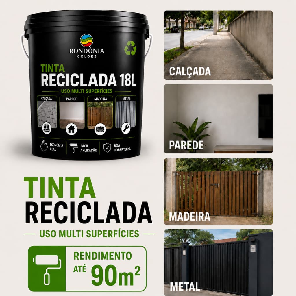 Tinta Reciclada 18L Econômica Alto Rendimento Cobertura Proteção Sol Chuva Madeira Metal Enferrujado