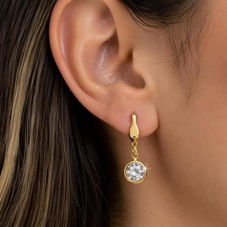 Brinco Feminino Pendente Zircônia Aço Inoxidável com Cristal