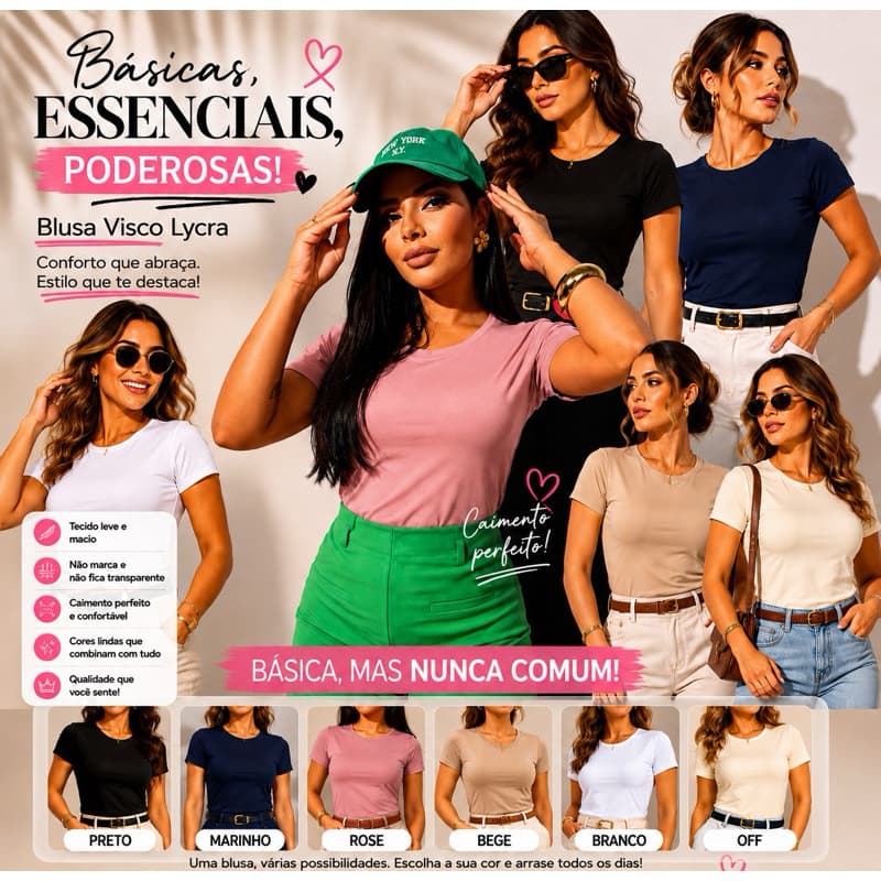 Blusa Basica Lisa | Tecido Visco lycra premium | Confortável