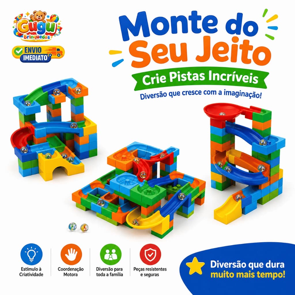 Pista de Bolinhas 128 Peças Labirinto Infantil | Blocos de Montar Educativo | Brinquedo Criativo +3