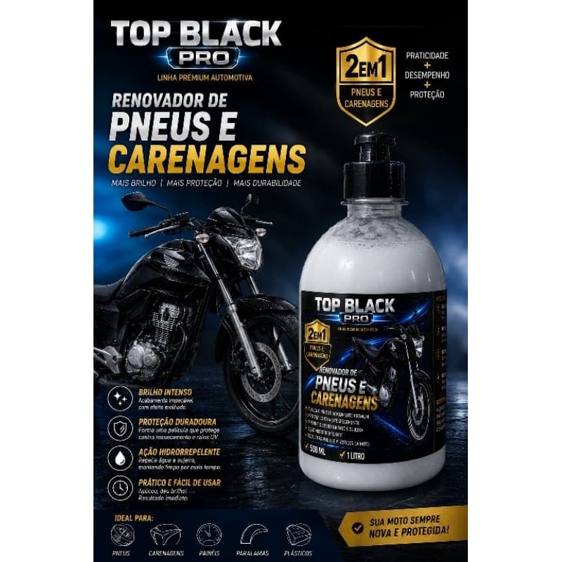 Para motos 😎 Selador e renovador de pneus e carenagens 2 em 1.