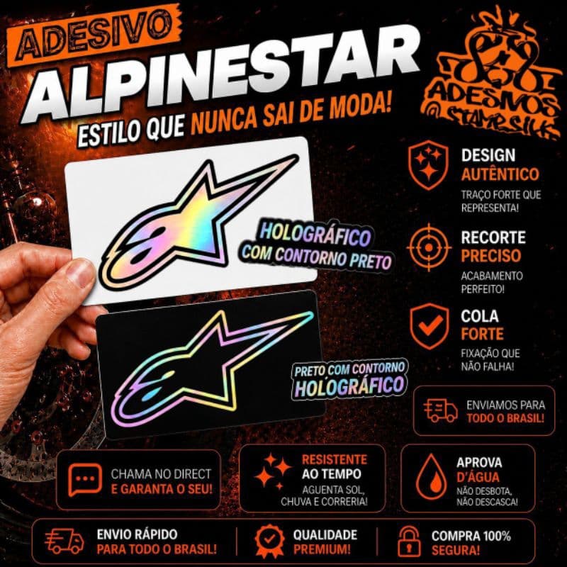 🔥 Adesivo ALPINESTAR Vinil À prova d'água 9x4cm Holográfico Recorte eletrônico PREMIUM