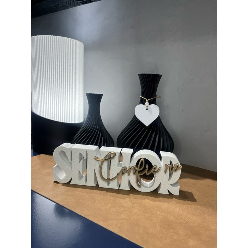 Vasos decorativos letreiro confie no Senhor - Decoração mesa sala
