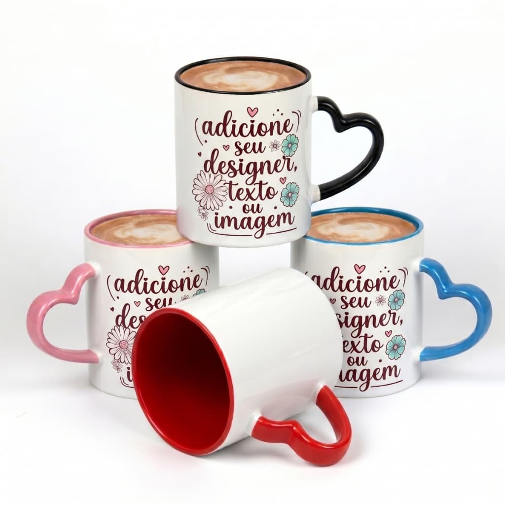 Caneca Alça de Coração personalizada com com nome ou foto presente especial