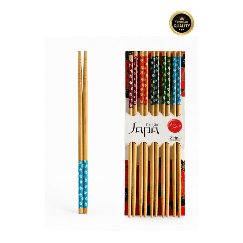 KIT  COM 2 PACOTES HASHI BAMBU 5 PARES DECORADOS 10 UNIDADES DESCORADAS COMIDA ORIENTAL PAUZINHOS