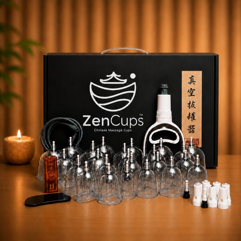 Kit 24 copos ventosa Ventosaterapia ZENCups com Maleta Mangueira Magnetos e Brinde