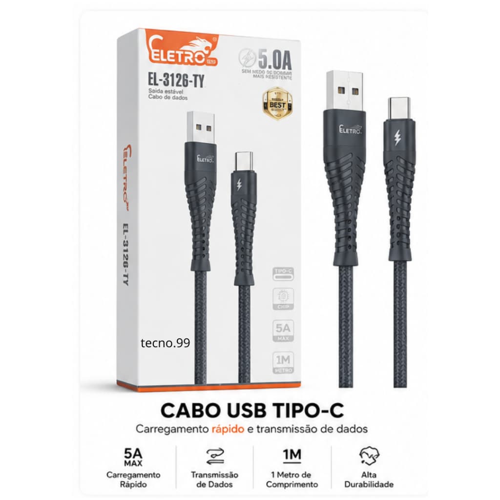 ELETRO Cabo USB Tipo C - CARREGADOR 1 Metro