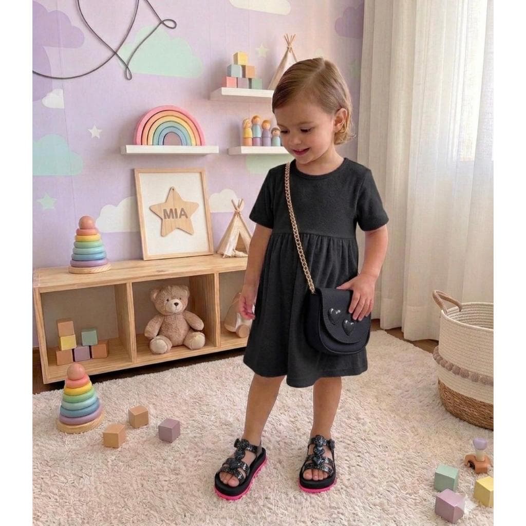 Kit Infantil Bolsa + Sandalia Infantil Feminina Macia Com Coração