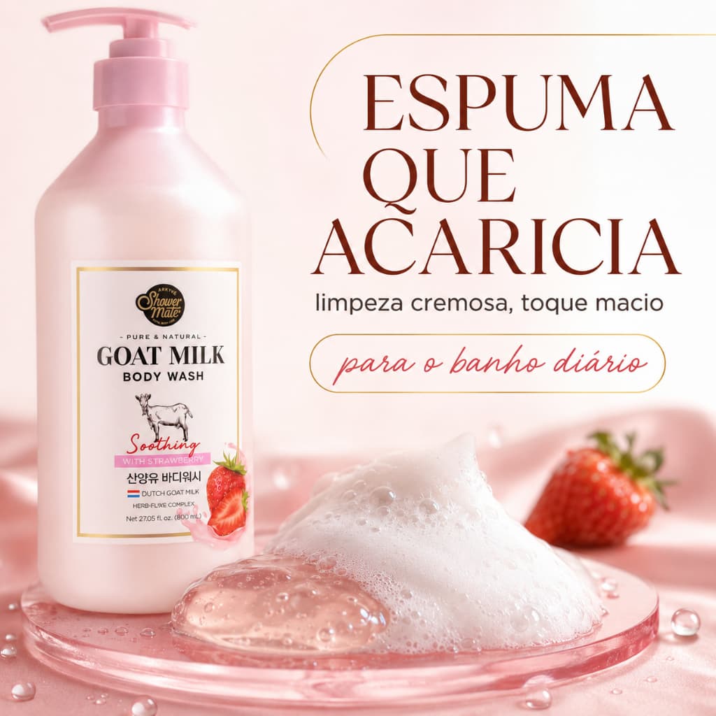 Sabonete Corporal Goat Milk Morango Shower Mate 800ml Importado Coreano Hidratante