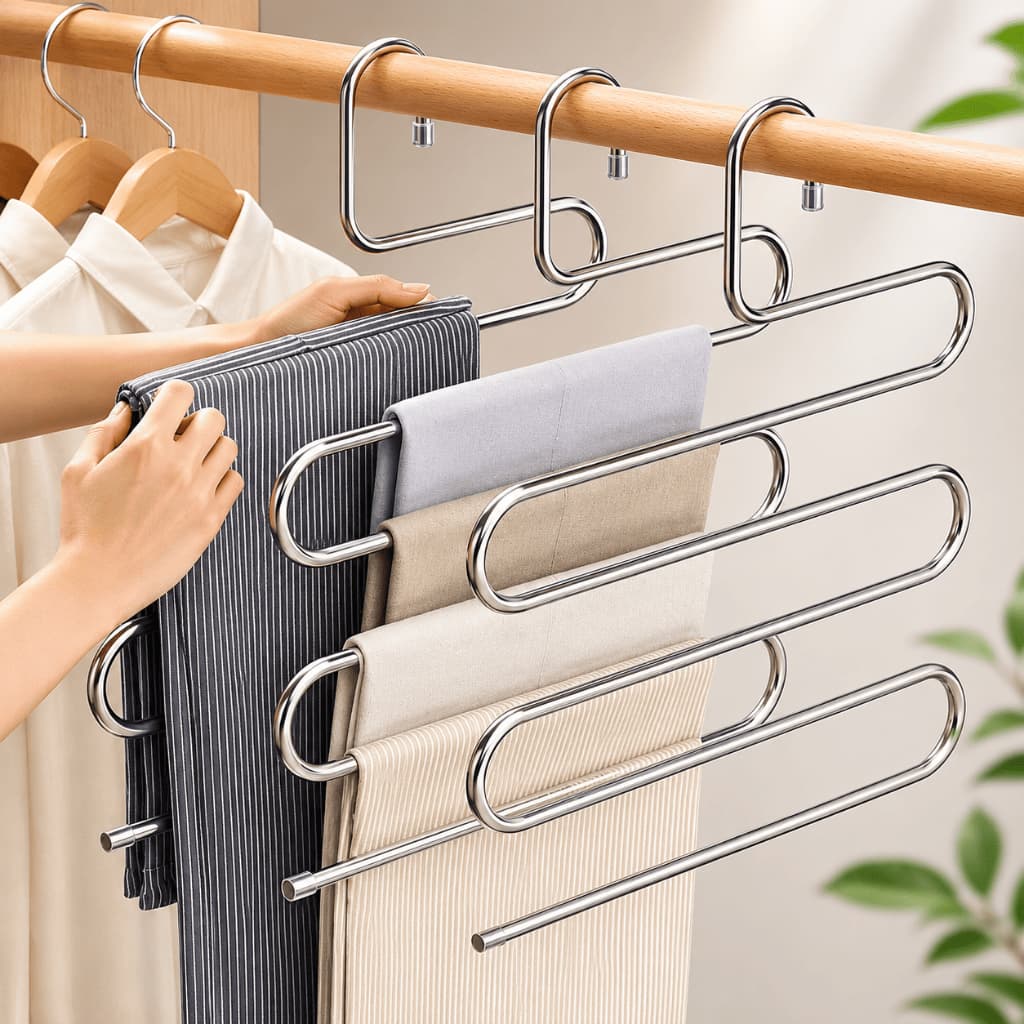 Kit Cabides Organizadores Multiusos 5 Níveis Aço Resistente Reforçado Para Calças Camisas e Saias Guarda Roupa Closet