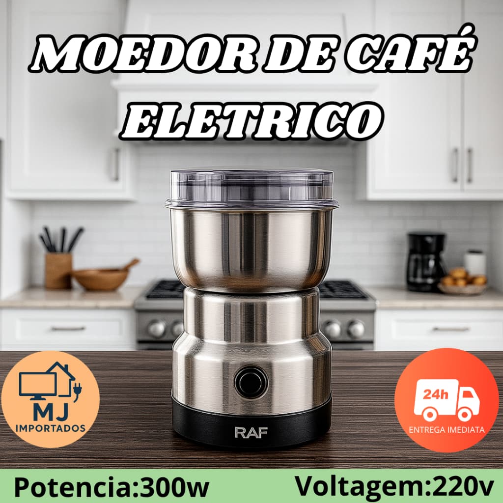 Moedor de Café Inox RAF – Potência Compacto e Eficiente 300W 220V