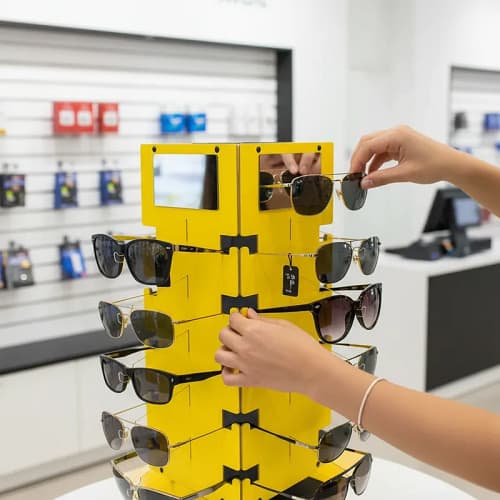 Expositor Giratório Para 20 Óculos Com Espelho- Amarelo