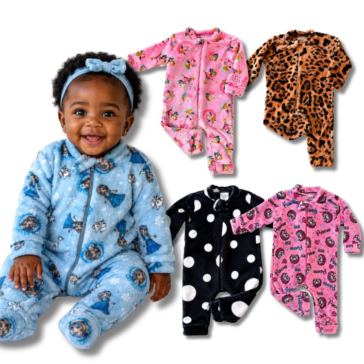 Kit 2 Macacão Manga Longa Peluciado Fleece Menina/Feminino Bebê com Zíper - Inverno