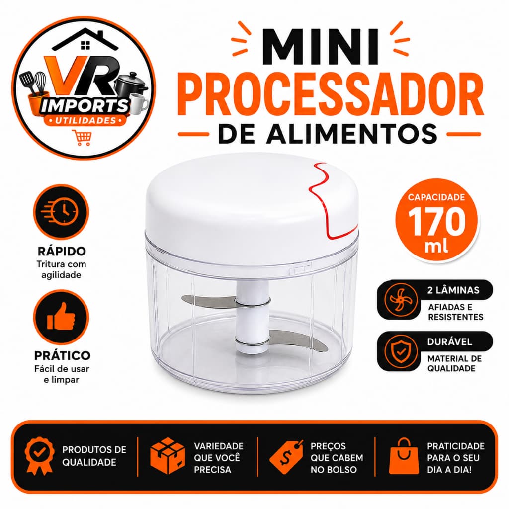 Processador Manual De Alimentos Grande Lâminas Em Aço inox 170ml Original