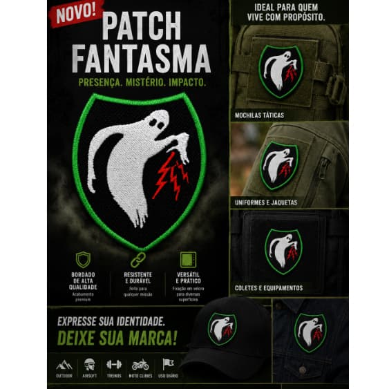 Patch Fantasma Bordado – Estilo Tático com Velcro