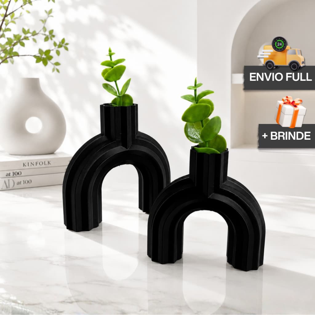 Kit 2 Vasos Decorativos Modernos COM Planta Artificial + Presente Decoração Minimalista Elegante Casa Escritorio Quarto
