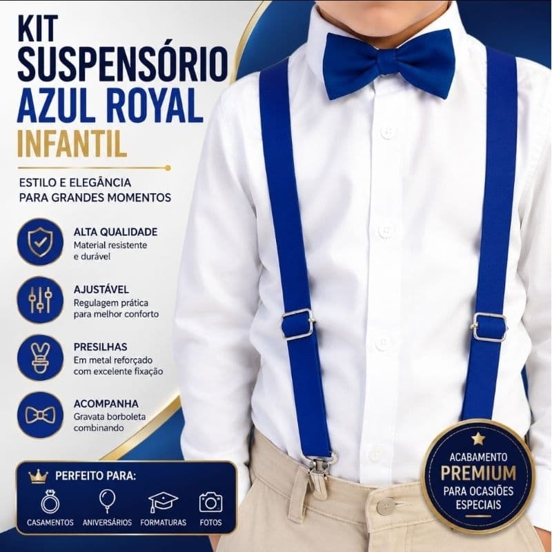 kit Suspensório Azul Royal Infantil com Gravata Borboleta premium masculino casamento