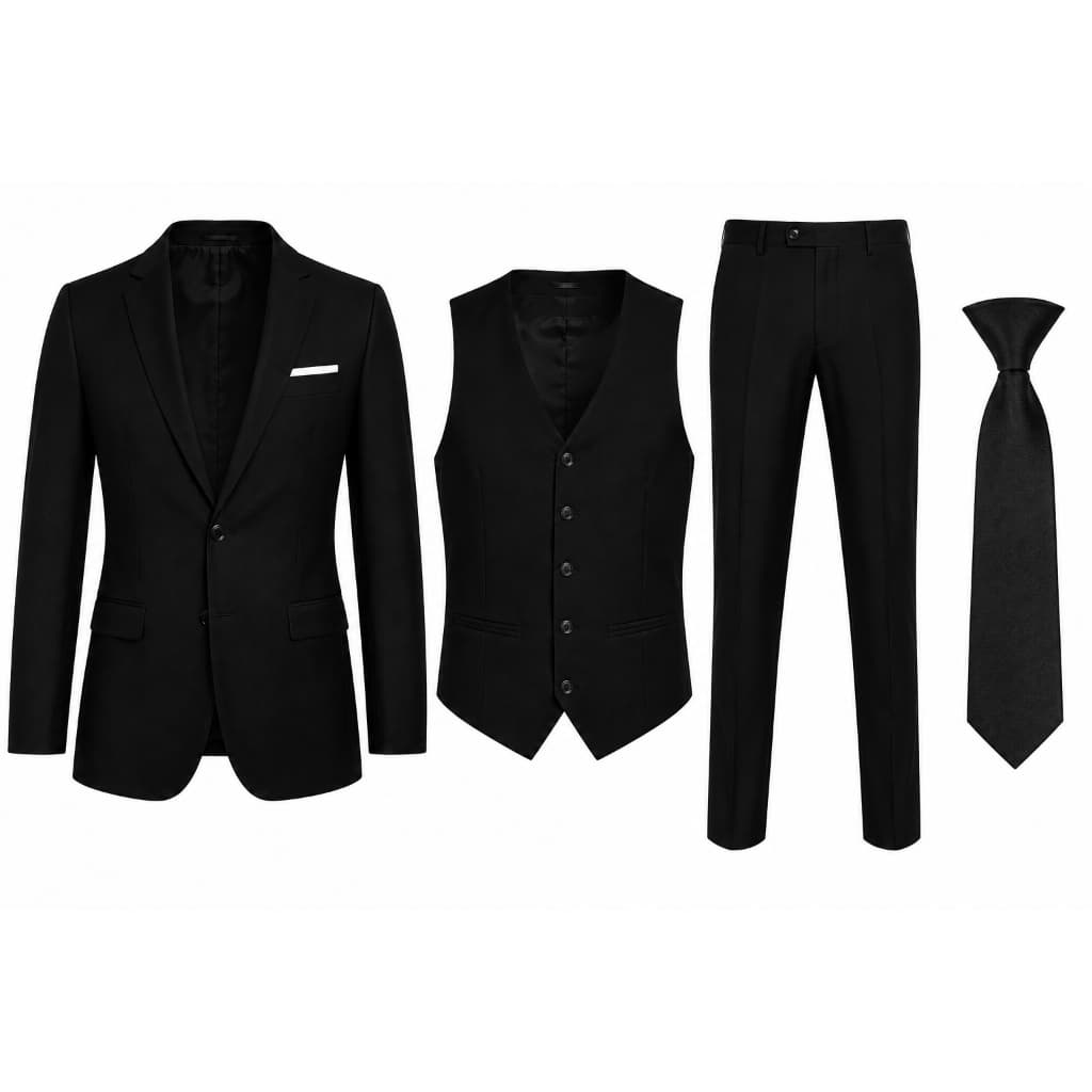 Conjunto Terno Preto Social Masculino Completo com Colete + Gravata