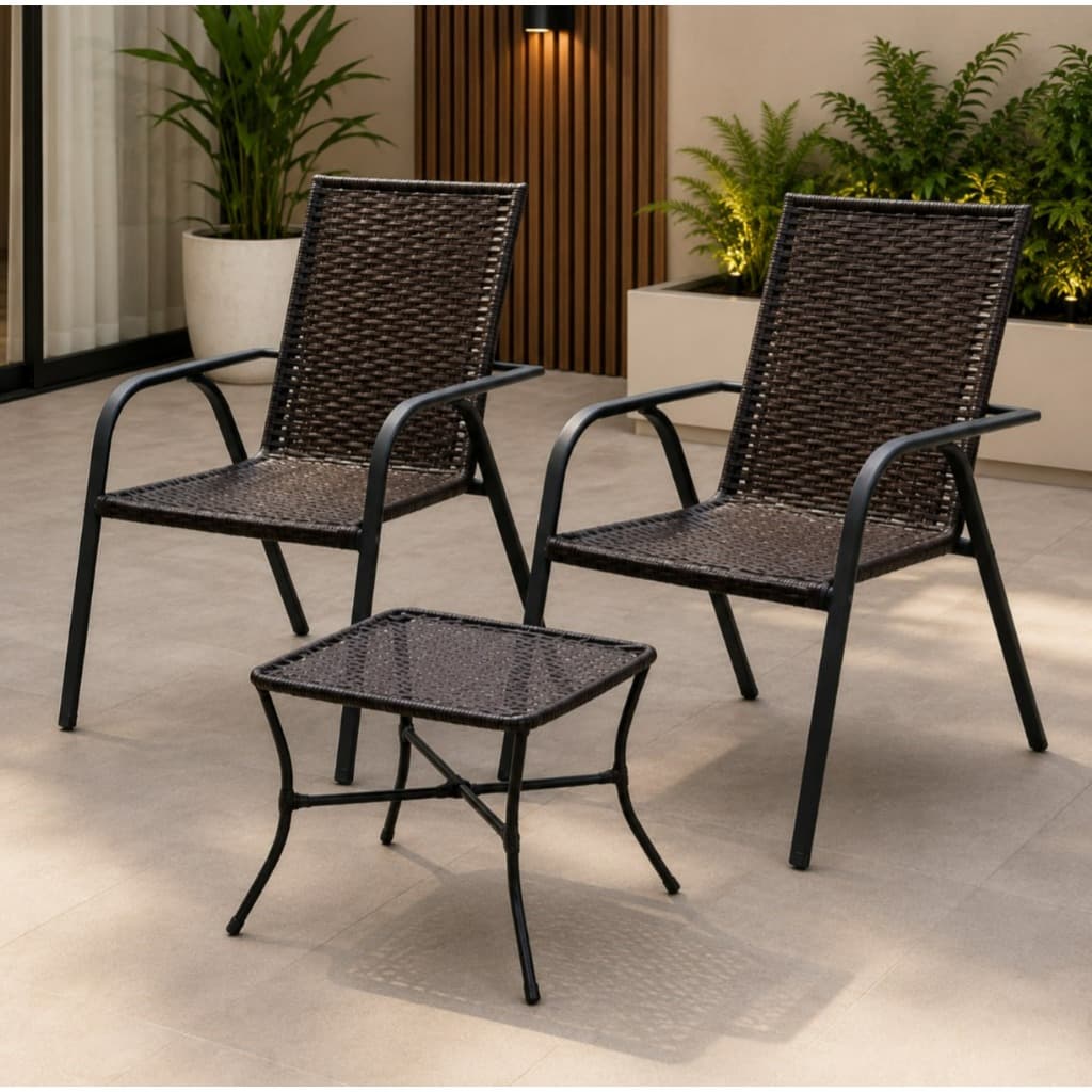 Kit 2 Cadeiras de Junco/Fibra Sintética com Mesa - Para sua Área externa Jardim/ Bem Estruturada