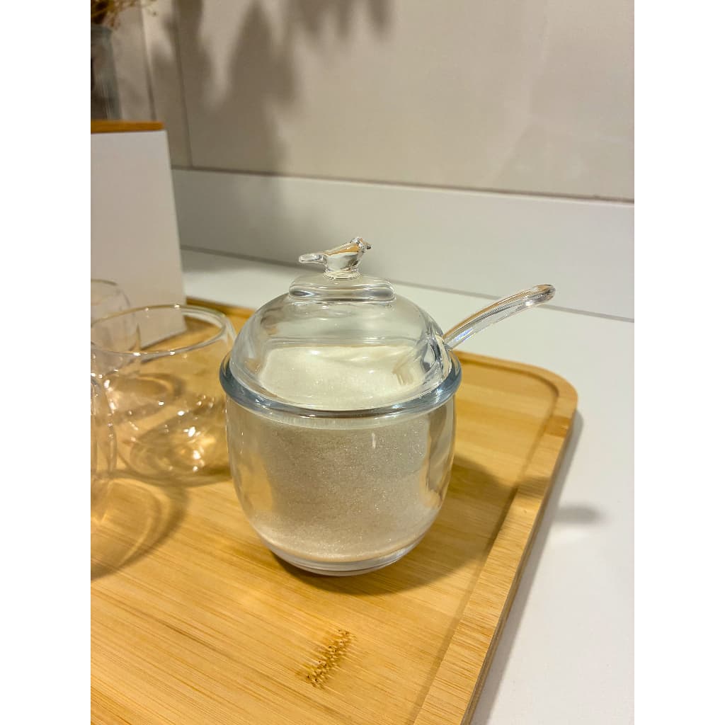 Açucareiro Bird Wolff Cristal Ecológico 150ml com Colher e Tampa Decorativa