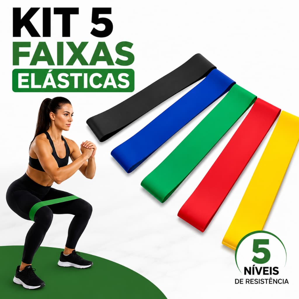 Kit 5 Faixas Elásticas de Resistência Para Treino Academia em Casa Fitness