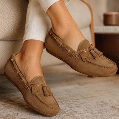 Mocassim Feminino Couro Legítimo Forro Couro Com Franja Barbicacho Sapato Drive Premium Confortável Caramelo Preto Vinho