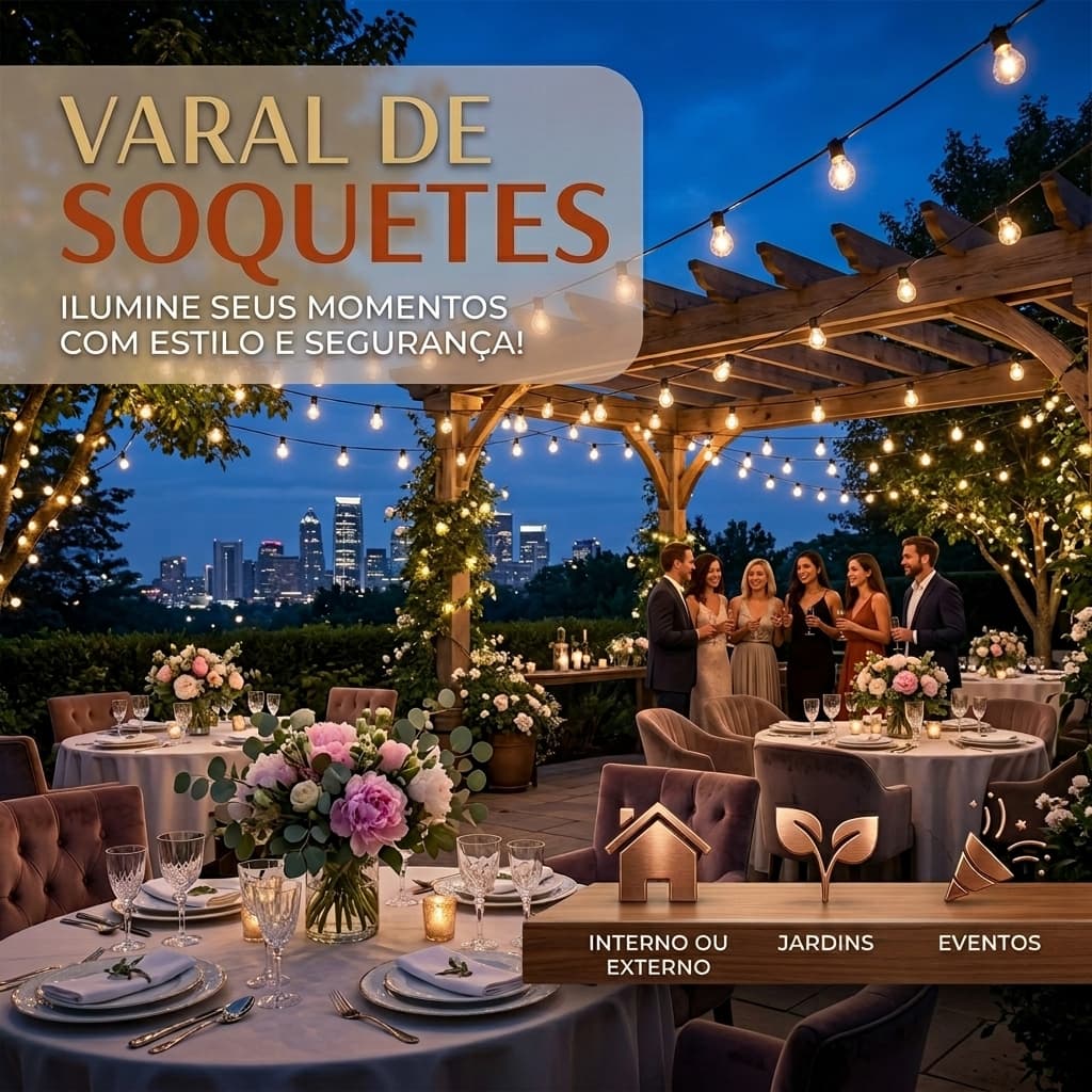 Varal Luzes Festa 5 a 20 metros Preto Lamp Clara 15w Externa Gambiarra Casamento Jardim Cordão E27