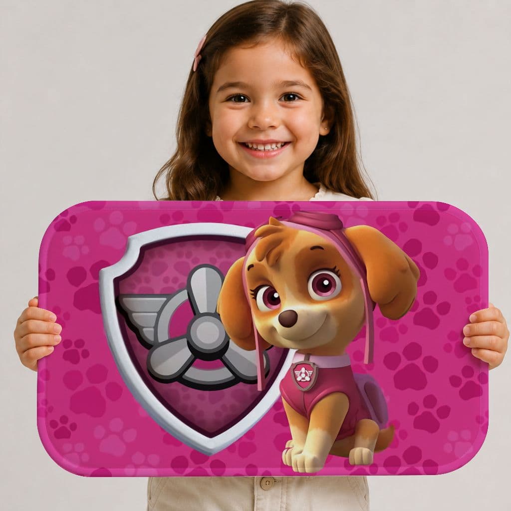 Tapete Skey Infantil Quarto Menina 60x40 Antiderrapante Macio Confortável Alta Qualidade Patrulha Ca