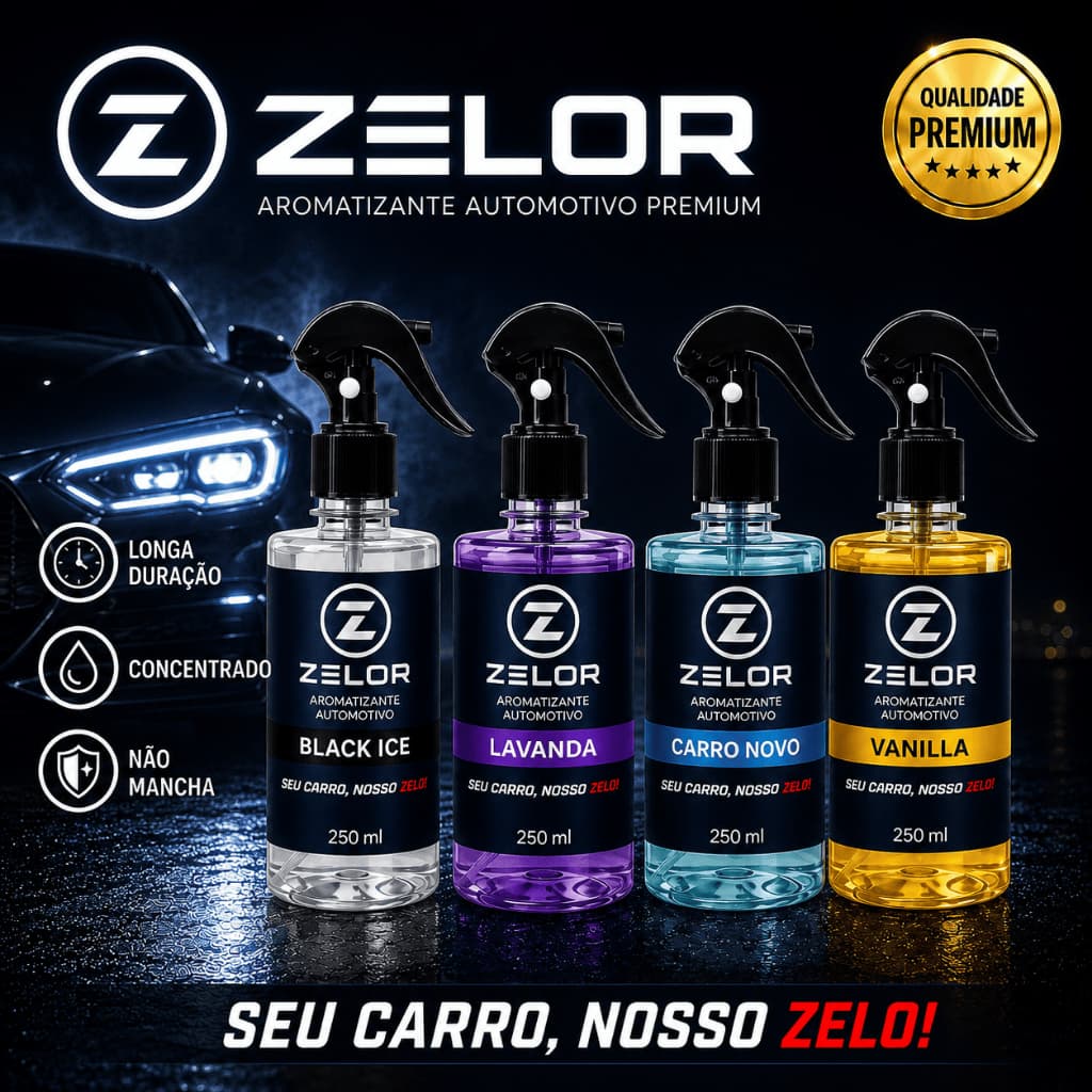 Aromatizante Automotivo Spray 250ml Concentrado Cheirinho Carro Zelor Perfume Duradouro Alta Fixação