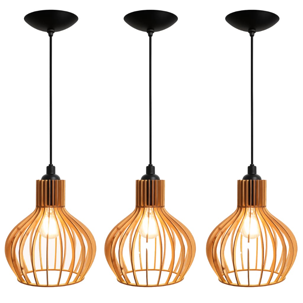Trio de Pendente Luminária de Teto de Madeira Balcão de Cozinha Área Gourmet Vintage - 3cqc