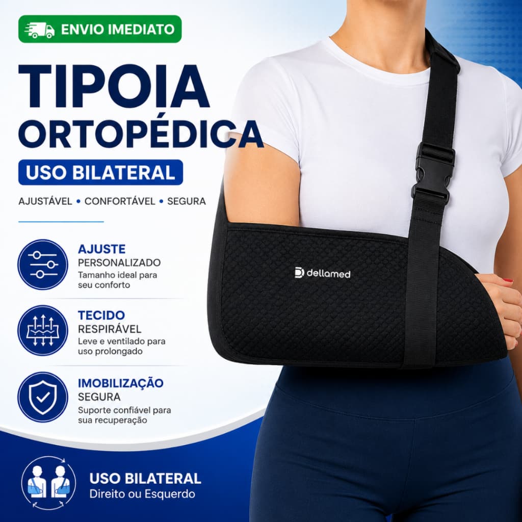 Tipoia Ortopédica Imobilizadora Ajustável Bilateral Suporte Braço Ombro Pós Cirurgia Fratura Luxação