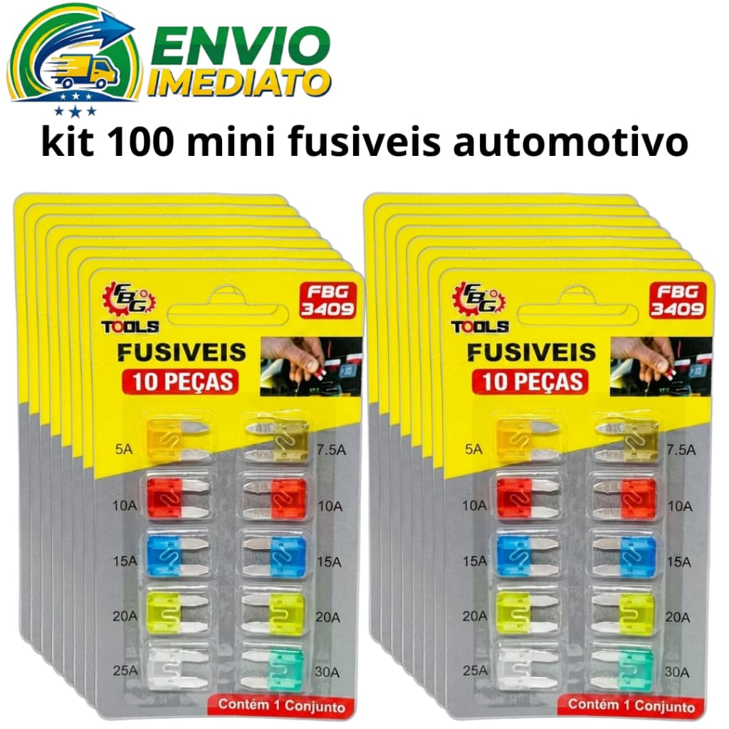 Kit Fusível Automotivo Carro Lâmina Mini 10 a 100 Unidades 5/10/15/20/25/30a Fusiveis Automotivo FBG Lamina Mini Univers