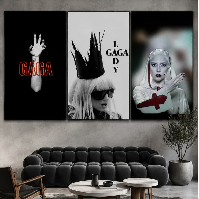 Kit Quadro Decorativo 3 Peças Lady Gaga Cantora Músicas Exclusivo Fã Sala Quarto Álbum