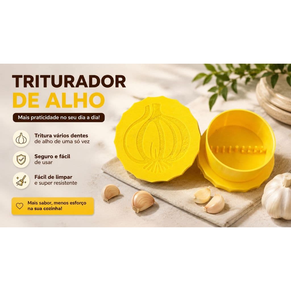 Triturador de Alho Manual Prático Resistente Fácil de Limpar