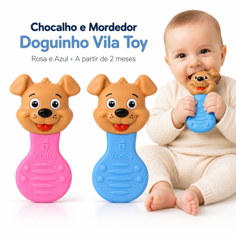 Chocalho e Mordedor Macio com Barulho Suave Cachorro Dog Rosa