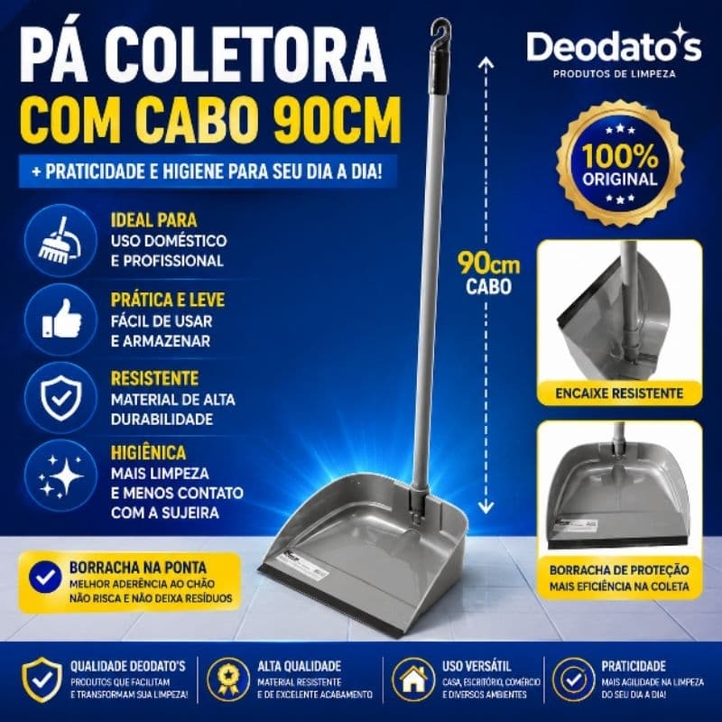 Pá de Lixo Jeitosa Bettanin com Cabo 90cm - Articulada, Resistente e Higiênica