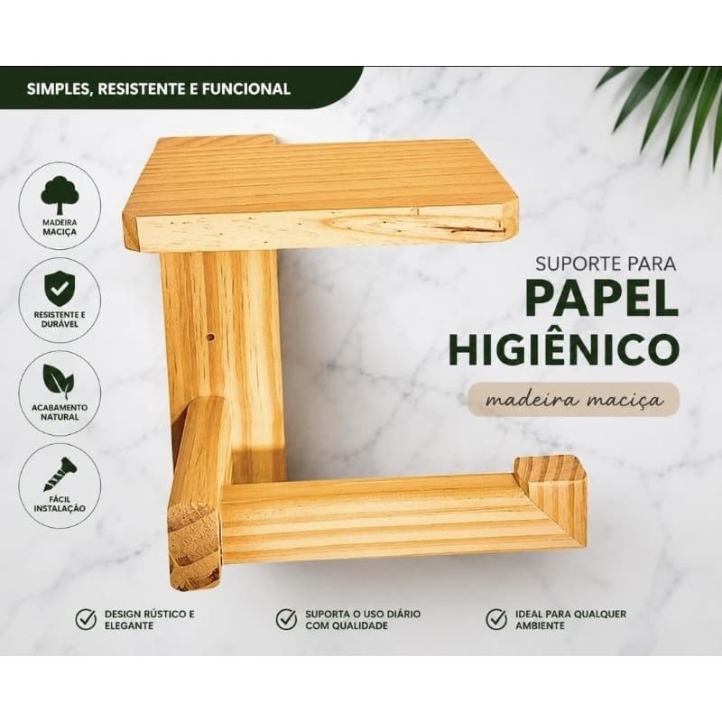 Suporte para Papel Higiênico em Madeira Porta Papel Higiênico