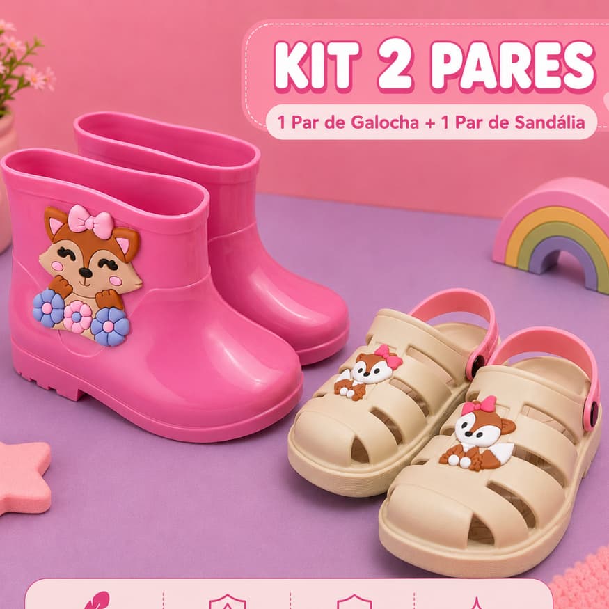 Kit 2 Pares Galocha Menina Infantil  + Sandália Papete Confortável