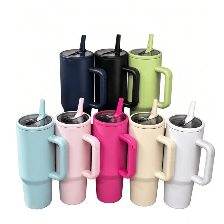 Térmico Copo Inox 1,2L com Canudo, Tampa Transparente e Alça Reforçada