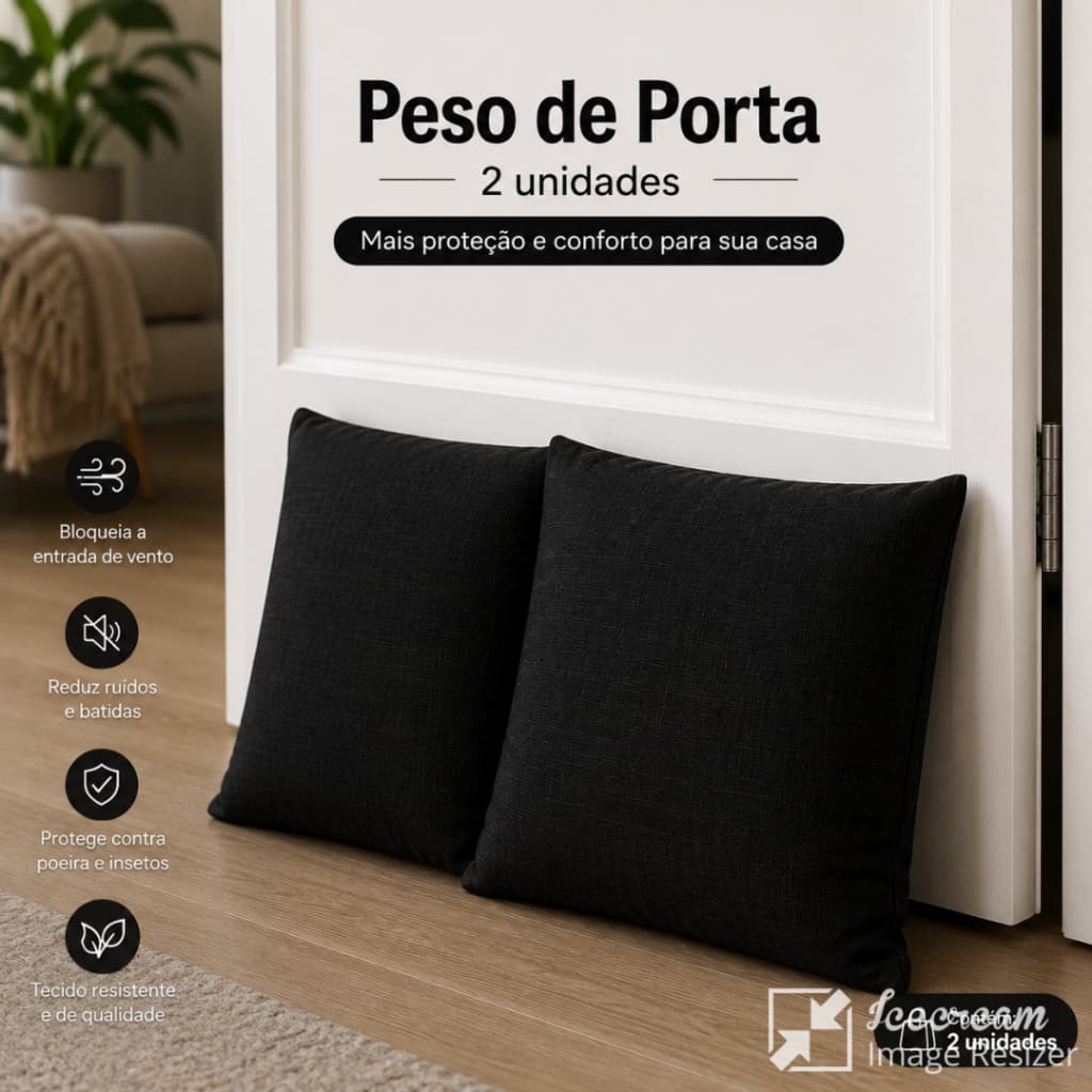 Kit 2 Pesos de Porta Preto Decorativo Segura Porta Anti Vento Casa Escritório
