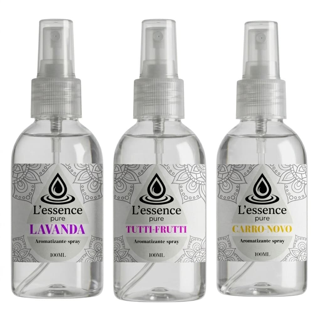 Kit 3 Aromatizantes Automotivos 100 ml – Cheirinho para carro Lavanda, Tutti-Frutti e Carro Novo