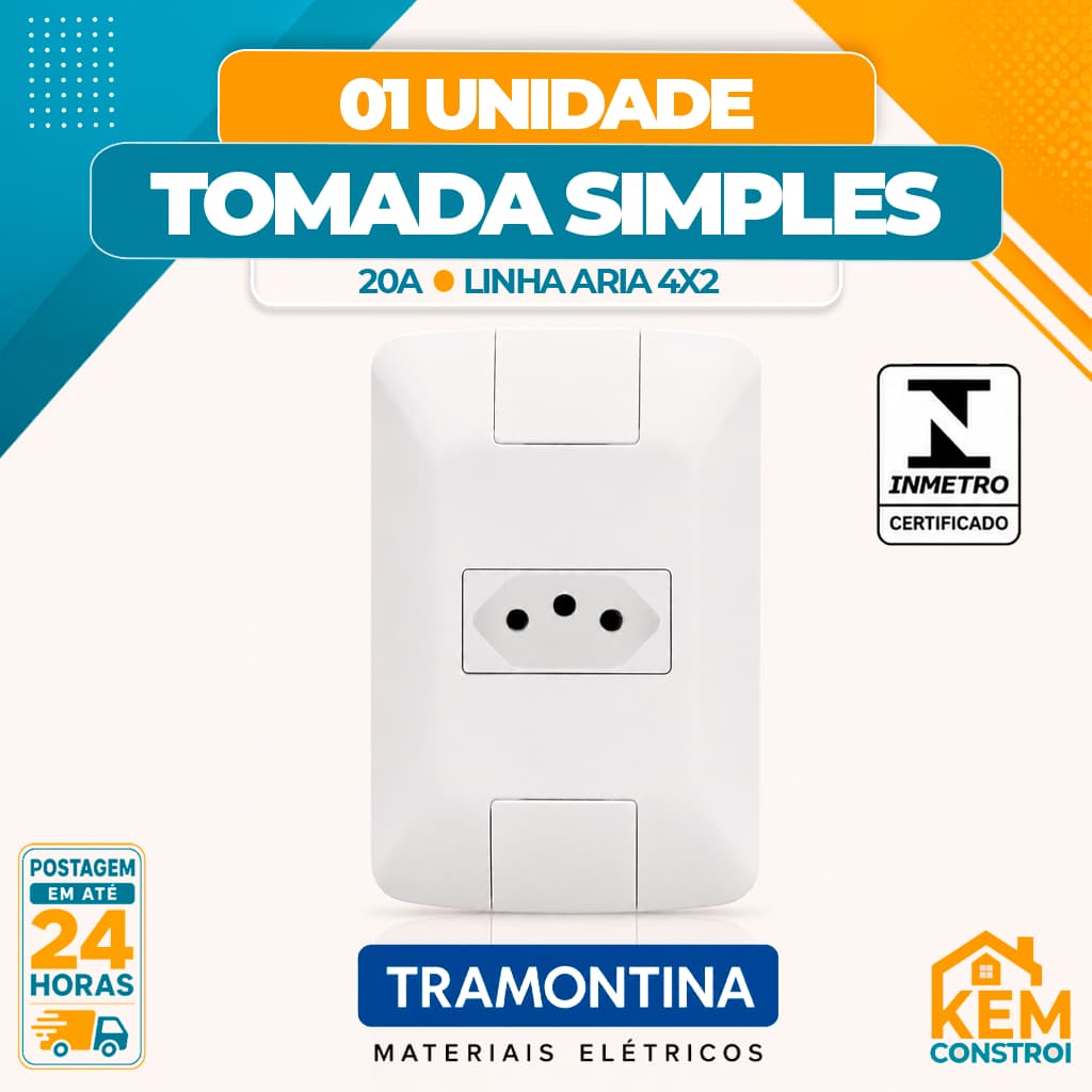 Tomada 20A Tramontina 4x2 Linha Aria (Pino Grosso) 20 Amperes Tomadas e Interruptores