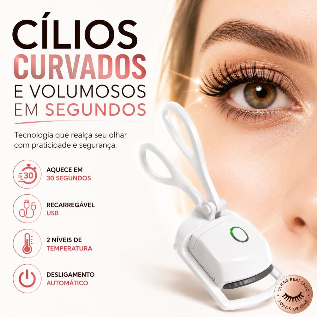 Modelador De Cílios Elétrico USB Recarregável Curvador Aquecido