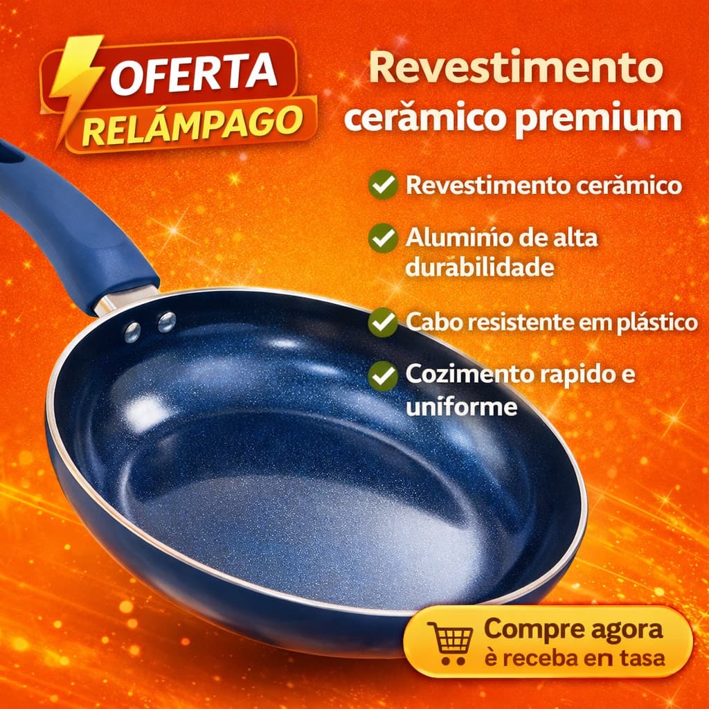 Frigideira Antiaderente Revestimento Cerâmico 22cm - Azul