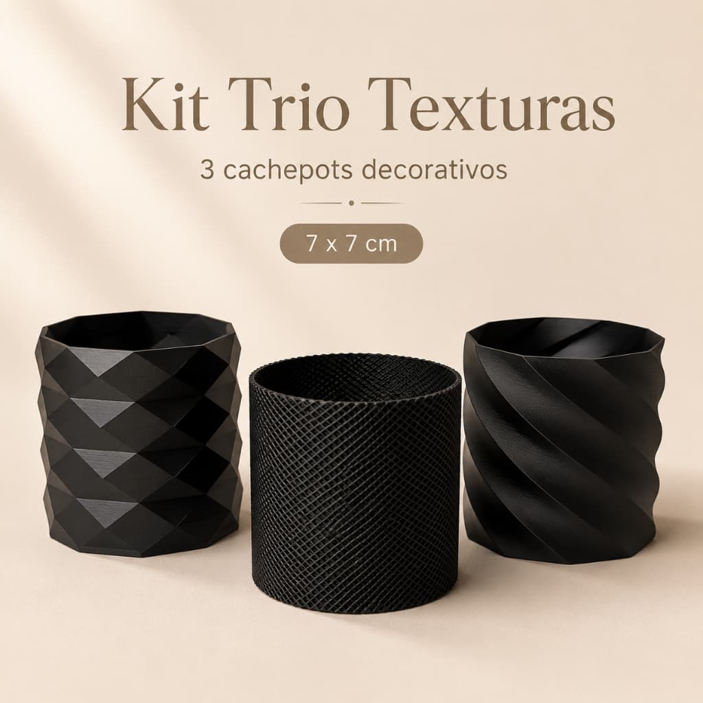 Kit Trio Texturas 3 Cachepots Decorativos Pequenos Modernos Para Suculentas Artificiais