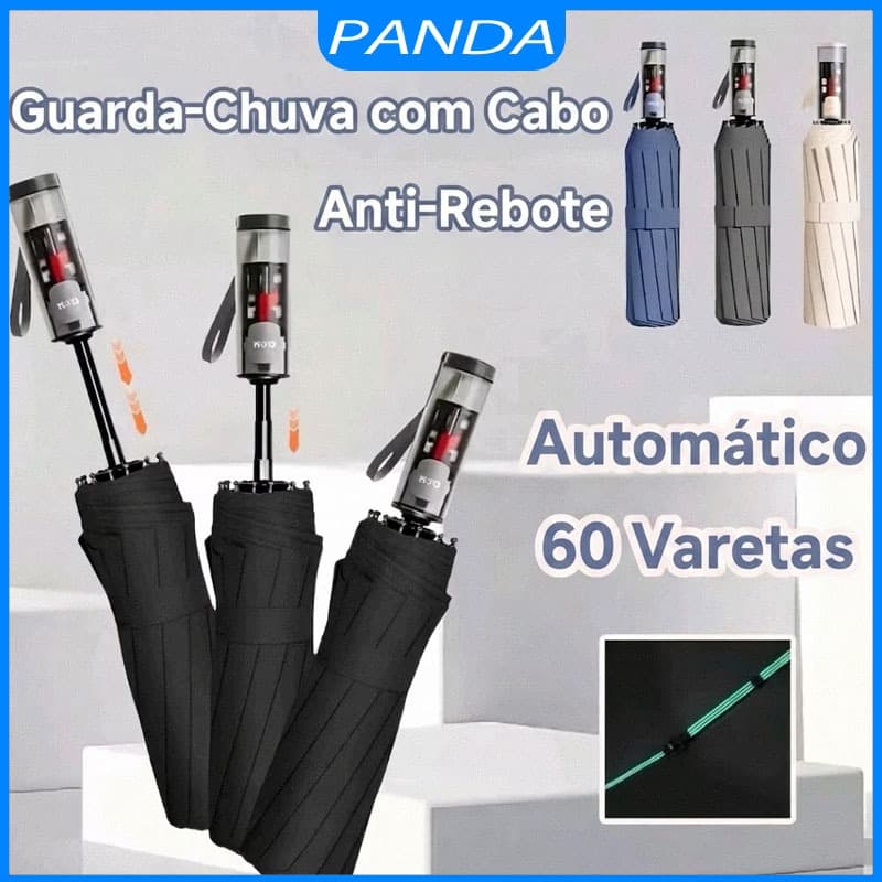 Novo Guarda-Chuva Automático 60 Varetas Antivento Resistente à Tempestade Dobrável Anti-Retorno para Sol e Chuva