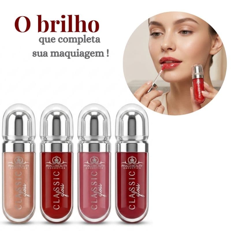 Gloss Labial Classic Gloss Brilho Intenso Feminino Maquiagem Delicada e Elegante