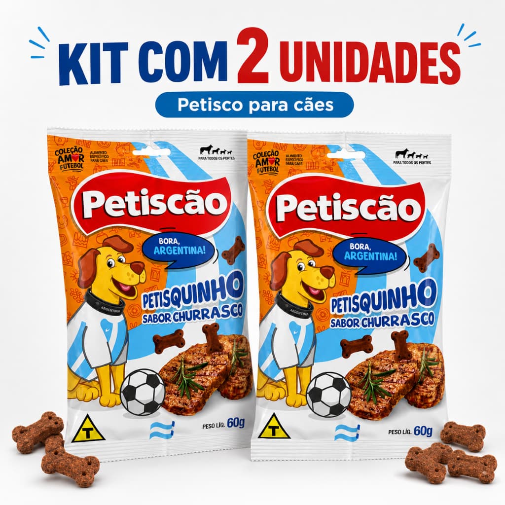 Kit 2 Petiscão Petisquinho Sabor Churrasco 60g Petisco para Cães Todos Portes Bifinho Ossinho